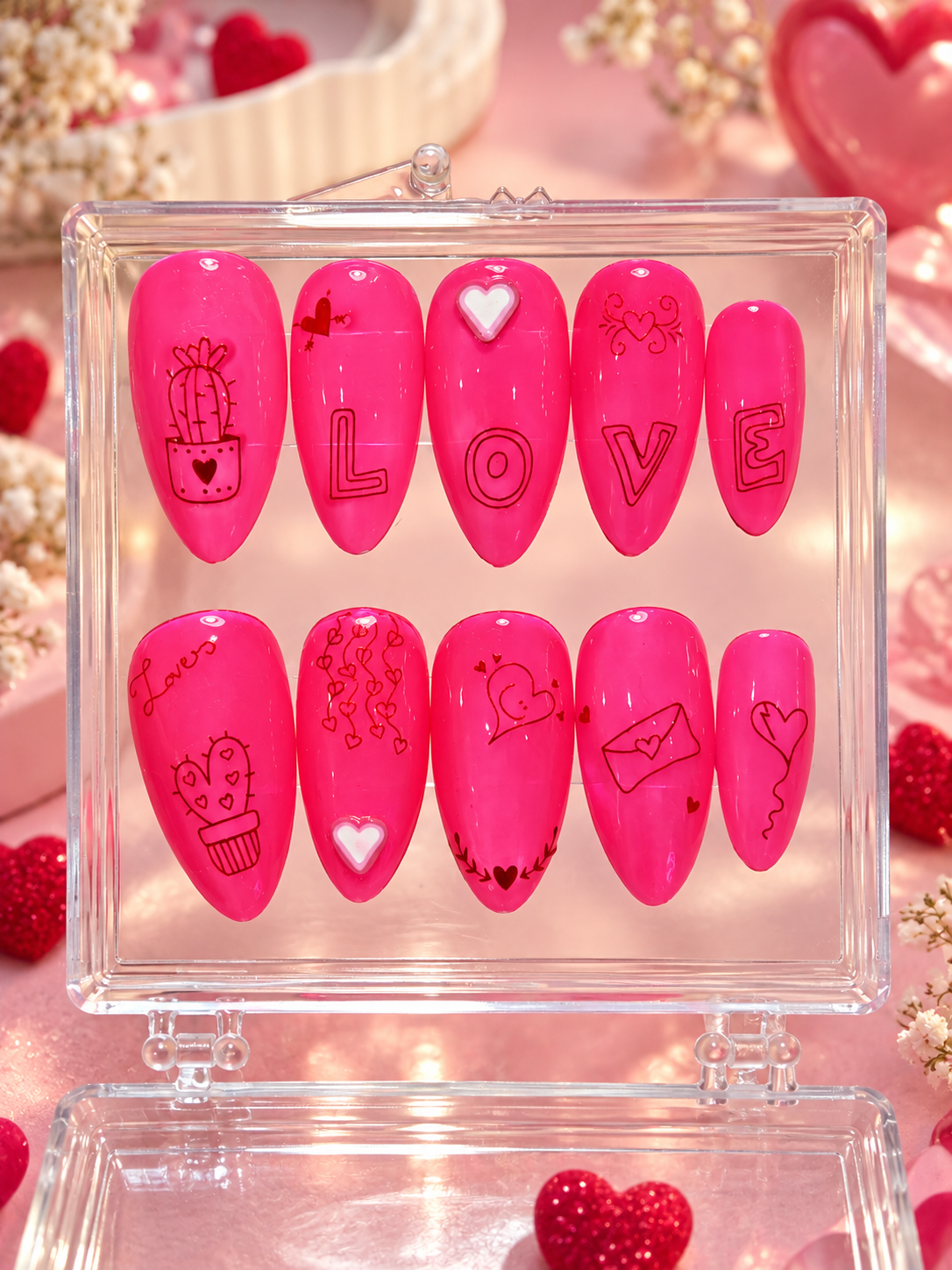 Hot Pink Love – Handmade Press On Nails | Valentine’s Collection